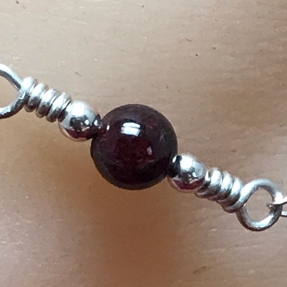 Garnet Sterling Silver Ankle Bracelet- Genuine Garnet Anklet - Picture 4 of 5